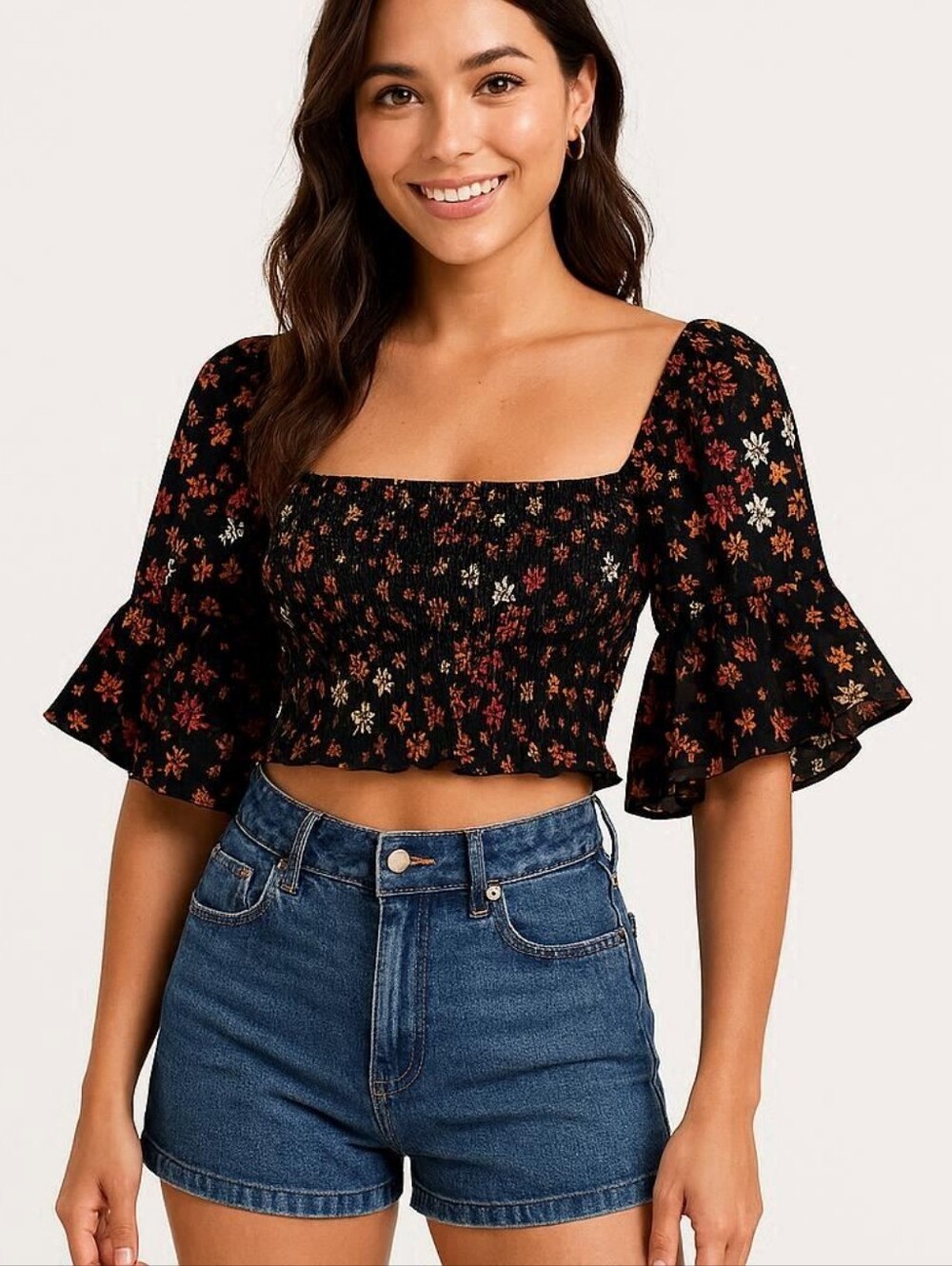 Patrons of Peace black floral Crop Top-M